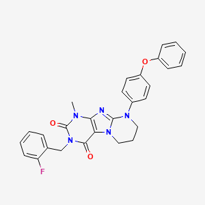 molecular formula C28H24FN5O3 B15393465 3-(2-fluorobenzyl)-1-methyl-9-(4-phenoxyphenyl)-6,7,8,9-tetrahydropyrimido[2,1-f]purine-2,4(1H,3H)-dione 