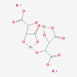 molecular formula C8H4K2O12Sb2 B15393932 Dipotassium;5,11-dioxo-2,6,8,12,13,14-hexaoxa-1,7-distibatricyclo[8.2.1.14,7]tetradecane-3,9-dicarboxylate 