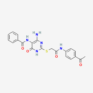 molecular formula C21H19N5O4S B15394172 N-(2-((2-((4-acetylphenyl)amino)-2-oxoethyl)thio)-4-amino-6-oxo-1,6-dihydropyrimidin-5-yl)benzamide 