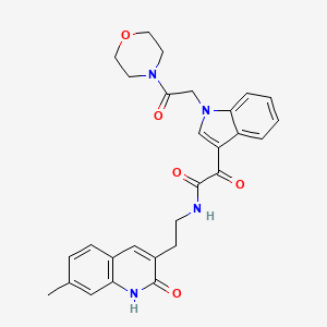 molecular formula C28H28N4O5 B15394230 N-(2-(7-methyl-2-oxo-1,2-dihydroquinolin-3-yl)ethyl)-2-(1-(2-morpholino-2-oxoethyl)-1H-indol-3-yl)-2-oxoacetamide 