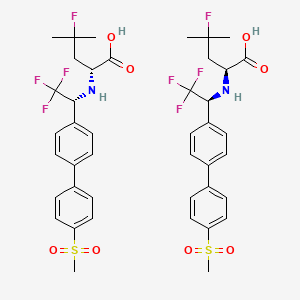molecular formula C42H46F8N2O8S2 B15394628 (2S)-4-fluoro-4-methyl-2-[[(1S)-2,2,2-trifluoro-1-[4-(4-methylsulfonylphenyl)phenyl]ethyl]amino]pentanoic acid;(2R)-4-fluoro-4-methyl-2-[[(1R)-2,2,2-trifluoro-1-[4-(4-methylsulfonylphenyl)phenyl]ethyl]amino]pentanoic acid 