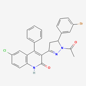 molecular formula C26H19BrClN3O2 B15394758 3-(1-acetyl-5-(3-bromophenyl)-4,5-dihydro-1H-pyrazol-3-yl)-6-chloro-4-phenylquinolin-2(1H)-one 