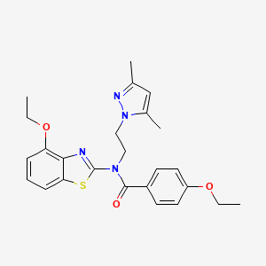 molecular formula C25H28N4O3S B15395072 N-(2-(3,5-dimethyl-1H-pyrazol-1-yl)ethyl)-4-ethoxy-N-(4-ethoxybenzo[d]thiazol-2-yl)benzamide CAS No. 1170303-12-4