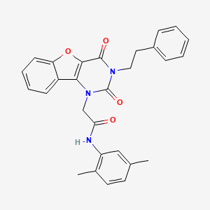 molecular formula C28H25N3O4 B15395431 N-(2,5-dimethylphenyl)-2-[2,4-dioxo-3-(2-phenylethyl)-3,4-dihydro[1]benzofuro[3,2-d]pyrimidin-1(2H)-yl]acetamide 