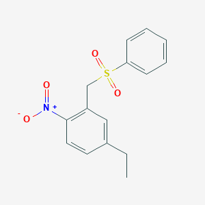 molecular formula C15H15NO4S B15396633 2-[(Benzenesulfonyl)methyl]-4-ethyl-1-nitrobenzene CAS No. 89303-13-9
