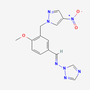 molecular formula C14H13N7O3 B15397353 N-[(E)-{4-methoxy-3-[(4-nitro-1H-pyrazol-1-yl)methyl]phenyl}methylidene]-1H-1,2,4-triazol-1-amine 