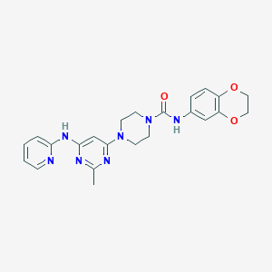 molecular formula C23H25N7O3 B15397472 N-(2,3-dihydrobenzo[b][1,4]dioxin-6-yl)-4-(2-methyl-6-(pyridin-2-ylamino)pyrimidin-4-yl)piperazine-1-carboxamide 