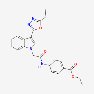molecular formula C23H22N4O4 B15397482 ethyl 4-(2-(3-(5-ethyl-1,3,4-oxadiazol-2-yl)-1H-indol-1-yl)acetamido)benzoate CAS No. 1173266-67-5