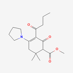molecular formula C18H27NO4 B15397513 Methyl 3-butanoyl-6,6-dimethyl-2-oxo-4-pyrrolidin-1-ylcyclohex-3-ene-1-carboxylate CAS No. 123299-38-7
