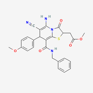 molecular formula C26H24N4O5S B15397860 Methyl 5-amino-6-cyano-2,3-dihydro-7-(4-methoxyphenyl)-3-oxo-8-[[(phenylmethyl)amino]carbonyl]-7H-thiazolo[3,2-a]pyridine-2-acetate CAS No. 899023-11-1