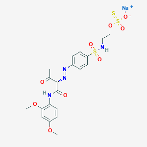 molecular formula C20H23N4NaO9S3 B15397979 Sodium S-(2-(((4-((1-(((2,4-dimethoxyphenyl)amino)carbonyl)-2-oxopropyl)azo)phenyl)sulphonyl)amino)ethyl) thiosulphate CAS No. 31676-23-0