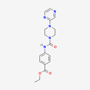 molecular formula C18H21N5O3 B15398113 Benzoic acid, 4-[[(4-pyrazinyl-1-piperazinyl)carbonyl]amino]-, ethyl ester CAS No. 89007-33-0