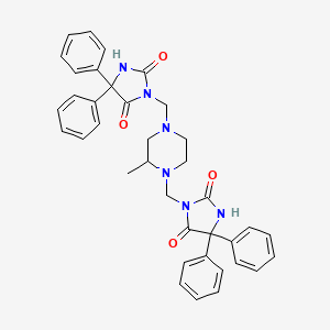 molecular formula C37H36N6O4 B15399990 Hydantoin, 3,3'-((2-methyl-1,4-piperazinediyl)dimethylene)bis(5,5-diphenyl- CAS No. 26786-94-7