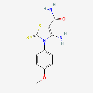 molecular formula C11H11N3O2S2 B15400158 5-Thiazolecarboxamide, 2,3-dihydro-4-amino-3-(4-methoxyphenyl)-2-thioxo- CAS No. 64686-83-5