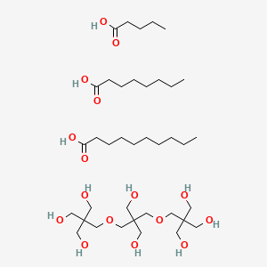 molecular formula C38H78O16 B15400502 Decanoic acid, ester with 2,2-bis((3-hydroxy-2,2-bis(hydroxymethyl)propoxy)methyl)-1,3-propanediol octanoate pentanoate CAS No. 68130-30-3
