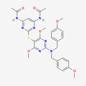 molecular formula C30H33N7O6S B15401352 Acetamide, N,N'-[2-[[2-[bis[(4-methoxyphenyl)methyl]amino]-4,6-dimethoxy-5-pyrimidinyl]thio]-4,6-pyrimidinediyl]bis- 