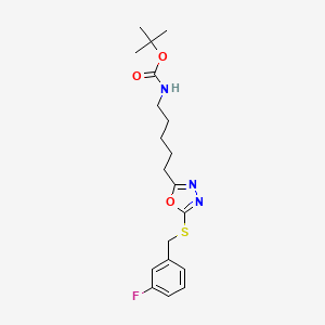 molecular formula C19H26FN3O3S B15402548 tert-butyl N-[5-[5-[(3-fluorophenyl)methylsulfanyl]-1,3,4-oxadiazol-2-yl]pentyl]carbamate CAS No. 573944-27-1
