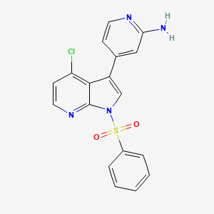 molecular formula C18H13ClN4O2S B15402628 2-Pyridinamine, 4-[4-chloro-1-(phenylsulfonyl)-1H-pyrrolo[2,3-b]pyridin-3-yl]- 