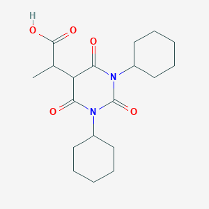 molecular formula C19H28N2O5 B154066 1,3-Dicyclohexyl-alpha-methyl-2,4,6-trioxohexahydro-5-pyrimidineacetic acid CAS No. 129750-87-4