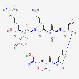 molecular formula C43H74N12O13 B15413355 L-Threonyl-L-valyl-L-leucyl-L-threonyl-L-seryl-L-lysyl-L-tyrosyl-N~5~-(diaminomethylidene)-L-ornithine CAS No. 307300-64-7