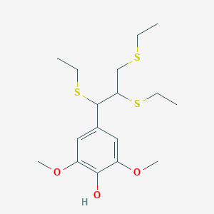 molecular formula C17H28O3S3 B15426044 2,6-Dimethoxy-4-[1,2,3-tris(ethylsulfanyl)propyl]phenol CAS No. 103360-43-6