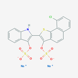 molecular formula C20H10ClNNa2O8S3 B154286 Disodium 2-[9-chloro-3-(sulphonatooxy)naphtho[1,2-b]thien-2-yl]-1H-indol-3-yl sulphate CAS No. 10169-52-5