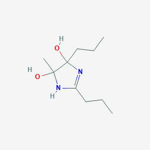 molecular formula C10H20N2O2 B15428720 5-Methyl-2,4-dipropyl-4,5-dihydro-1H-imidazole-4,5-diol CAS No. 91100-24-2