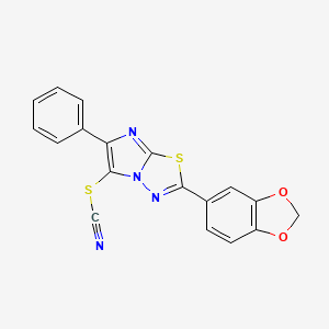molecular formula C18H10N4O2S2 B15429091 Thiocyanic acid, 2-(1,3-benzodioxol-5-yl)-6-phenylimidazo(2,1-b)-1,3,4-thiadiazol-5-yl ester CAS No. 91918-82-0