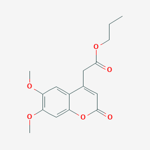 molecular formula C16H18O6 B15432476 Propyl (6,7-dimethoxy-2-oxo-2H-1-benzopyran-4-yl)acetate CAS No. 88404-18-6
