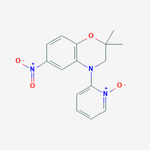 molecular formula C15H15N3O4 B154355 2-(3,4-Dihydro-2,2-dimethyl-6-nitro-2H-1,4-benzoxazin-4-yl)pyridine N-oxide CAS No. 136544-11-1