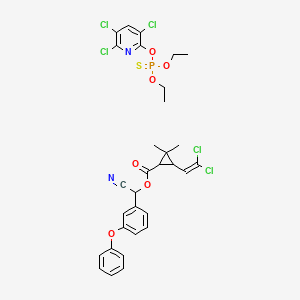 molecular formula C31H30Cl5N2O6PS B15437458 Cyclopropanecarboxylic acid, 3-(2,2-dichloroethenyl)-2,2-dimethyl-,cyano(3-phenoxyphenyl)methyl ester, mixt. with O,O-diethylO-(3,5,6-trichloro-2-pyridinyl) phosphorothioate CAS No. 78691-31-3