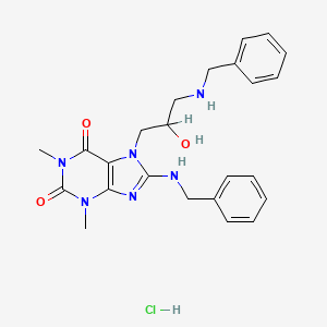 molecular formula C24H29ClN6O3 B15439417 1H-Purine-2,6-dione, 3,7-dihydro-1,3-dimethyl-7-(2-hydroxy-3-((phenylmethyl)amino)propyl)-8-((phenylmethyl)amino)-, monohydrochloride CAS No. 78721-09-2
