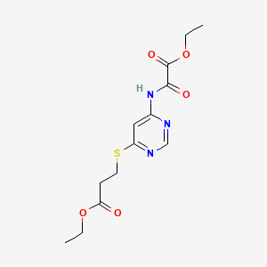 molecular formula C13H17N3O5S B15439745 Propanoic acid, 3-((6-((ethoxyoxoacetyl)amino)-4-pyrimidinyl)thio)-, ethyl ester CAS No. 75274-25-8