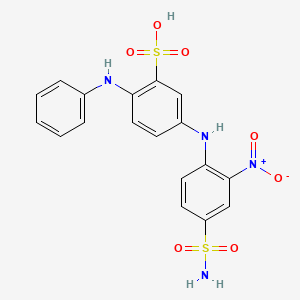 molecular formula C18H16N4O7S2 B15441646 Benzenesulfonic acid, 5-[[4-(aminosulfonyl)-2-nitrophenyl]amino]-2-(phenylamino)- CAS No. 72829-30-2