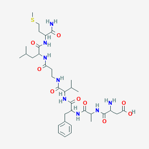 molecular formula C35H56N8O9S B154419 3-Amino-4-[[1-[[1-[[1-[[3-[[1-[(1-amino-4-methylsulfanyl-1-oxobutan-2-yl)amino]-4-methyl-1-oxopentan-2-yl]amino]-3-oxopropyl]amino]-3-methyl-1-oxobutan-2-yl]amino]-1-oxo-3-phenylpropan-2-yl]amino]-1-oxopropan-2-yl]amino]-4-oxobutanoic acid CAS No. 127633-71-0