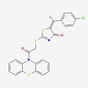 molecular formula C24H15ClN2O2S3 B15442038 Phenothiazine, 10-(5-(p-chlorobenzylidene)-4-oxo-2-(2-thiazolinyl)thioacetyl)- CAS No. 73986-64-8
