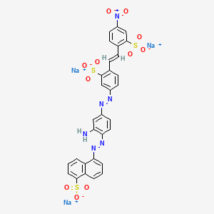 molecular formula C30H19N6Na3O11S3 B15442966 Trisodium 5-((2-amino-4-((4-(2-(4-nitro-2-sulphonatophenyl)vinyl)-3-sulphonatophenyl)azo)phenyl)azo)naphthalene-1-sulphonate CAS No. 72496-85-6