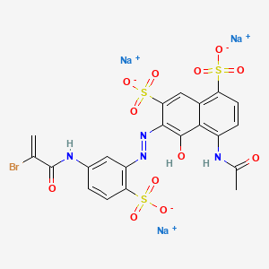 molecular formula C21H14BrN4Na3O12S3 B15443309 1,7-Naphthalenedisulfonic acid, 4-(acetylamino)-6-((5-((2-bromo-1-oxo-2-propenyl)amino)-2-sulfophenyl)azo)-5-hydroxy-, trisodium salt CAS No. 70224-86-1