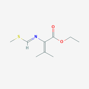 molecular formula C9H15NO2S B15443328 Ethyl 3-methyl-2-{(E)-[(methylsulfanyl)methylidene]amino}but-2-enoate CAS No. 65223-30-5