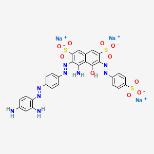 molecular formula C28H20N9Na3O10S3 B15470654 Trisodium 4-amino-3-((4-((2,4-diaminophenyl)azo)phenyl)azo)-5-hydroxy-6-((4-sulphonatophenyl)azo)naphthalene-2,7-disulphonate CAS No. 53050-46-7