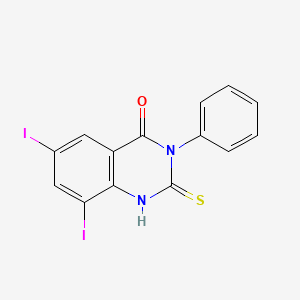 molecular formula C14H8I2N2OS B15472037 6,8-Diiodo-3-phenyl-2-sulfanylidene-2,3-dihydroquinazolin-4(1H)-one CAS No. 37802-51-0