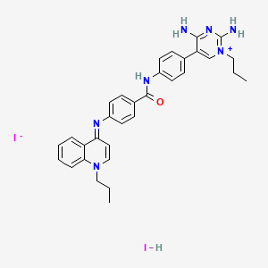 molecular formula C32H35I2N7O B15473669 Quinolinium, 4-((4-(((4-(2,4-diamino-1-propylpyrimidinium-5-yl)phenyl)amino)carbonyl)phenyl)amino)-1-propyl-, diiodide CAS No. 50309-03-0