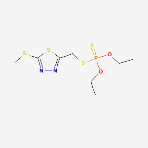 molecular formula C8H15N2O2PS4 B15474633 Phosphorodithioic acid, O,O-diethyl S-((5-(methylthio)-1,3,4-thiadiazol-2-yl)methyl) ester CAS No. 38090-93-6