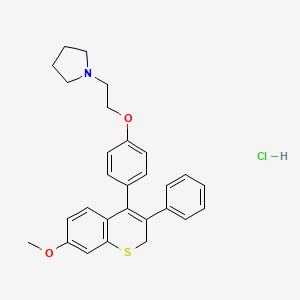 molecular formula C28H30ClNO2S B15474709 Pyrrolidine, 1-(2-(4-(7-methoxy-3-phenyl-2H-1-benzothiopyran-4-yl)phenoxy)ethyl)-, hydrochloride CAS No. 36266-82-7