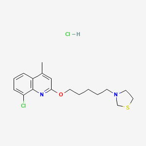 molecular formula C18H24Cl2N2OS B15474959 Thiazolidine, 3-(5-(8-chloro-4-methyl-2-quinolinyloxy)pentyl)-, hydrochloride CAS No. 41288-21-5