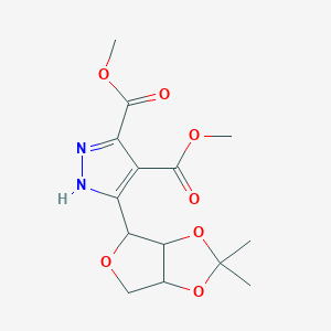 molecular formula C14H18N2O7 B15476399 dimethyl 5-(2,2-dimethyl-3a,4,6,6a-tetrahydrofuro[3,4-d][1,3]dioxol-4-yl)-1H-pyrazole-3,4-dicarboxylate CAS No. 29868-24-4