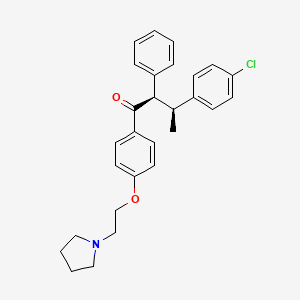 molecular formula C28H30ClNO2 B15477608 Butyrophenone, 3-(p-chlorophenyl)-2-phenyl-4'-(2-(1-pyrrolidinyl)ethoxy)-, erythro- CAS No. 31301-20-9
