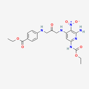molecular formula C20H24N6O7 B15477830 Ethyl 4-{[3-({2-amino-6-[(ethoxycarbonyl)amino]-3-nitropyridin-4-yl}amino)-2-oxopropyl]amino}benzoate CAS No. 30768-45-7