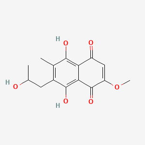 molecular formula C15H16O6 B15477970 1,4-Naphthoquinone, 5,8-dihydroxy-7-(2-hydroxypropyl)-2-methoxy-6-methyl-, (+)- CAS No. 27670-92-4