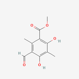 molecular formula C11H12O5 B15478047 Benzoic acid, 3-formyl-4,6-dihydroxy-2,5-dimethyl-, methyl ester CAS No. 34874-76-5